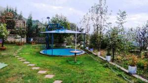 a small pool in the middle of a yard at Bujtina Anesi in Poliçan