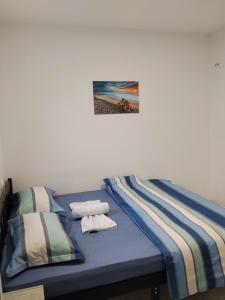 ein Bett in einem Zimmer mit einem Bild an der Wand in der Unterkunft Studio Casa Katiușa in Jurilovca
