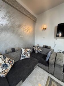 a living room with a couch and a tv at Center Apartment in Aswan