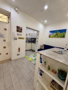 a kitchen and a living room with a counter at Ballaro's Vibe Historical Apartment Cathedral District in Palermo +26 photos