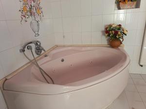 a pink bath tub with flowers on the back of it at L'Antica Dimora Toscana in Cecina +6 photos