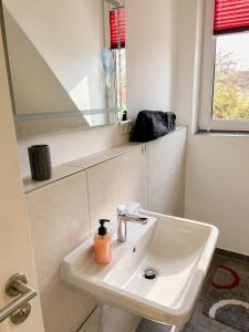 a bathroom with a sink and a mirror at Inselheimat Dranske in Dranske +15 photos