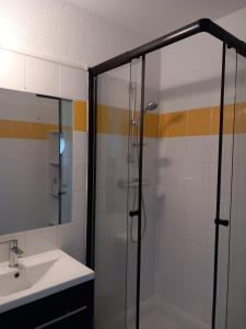 a bathroom with a shower and a sink at Appartement Bielle 106 in Bielle +20 photos