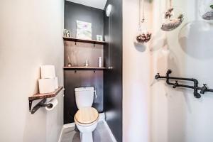 a bathroom with a toilet with a wooden seat at Le Cocon in Thonon-les-Bains +18 photos