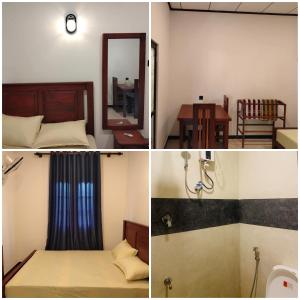 three pictures of a room with a bed and a table at Chami Leisure Home in Talpe