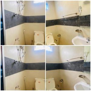 four pictures of a bathroom with three toilets and a sink at Chami Leisure Home in Talpe +7 photos