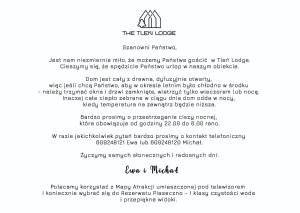 a page from the menu of the new lodge at Michal in Tleń