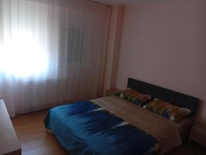 a bed in a room with a window and a bed sidx sidx sidx at Apartament MaTei in Timişoara