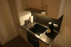 a small kitchen with a stove top oven at Olive Residence Lübeck in Lübeck