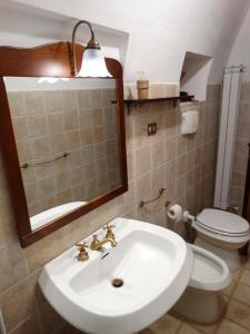 bagno con lavandino, servizi igienici e specchio di B&B Goriano Valli a Goriano Valli