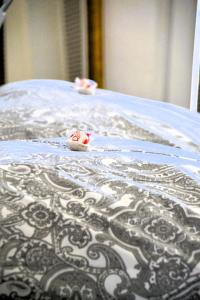 two candies sitting on top of a bed at Casa Bicicletta in Fuschl am See