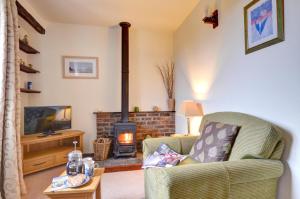 a living room with a couch and a fireplace at 1 Bed in Carmel oc-wai213 in Llanerchymedd