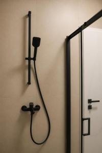 a shower in a bathroom with a shower head at Simba Apartments Baile Felix in Baile Felix +19 photos