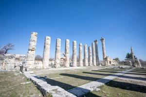 a row of columns at the ancient ruins at Karsu apart otel in Erdemli