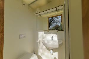 a small bathroom with a sink and a toilet at Boscoppa Farm-Emperor Tent No2 in Trethurgy