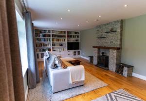 a living room with a couch and a fireplace at Kerry Hideaway - Killorglin in Killorglin