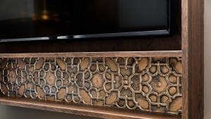 a wooden shelf with a screen on top of it at Hotel Indigo - Chester by IHG in Chester