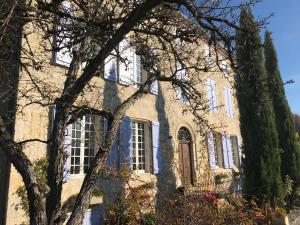 an old stone house with a tree in front of it at Moulin de Bapaumes in Nérac