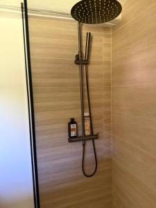 a shower with a shower head in a bathroom at Le Clos du Avre - Maison calme & jardin verdoyant in Breux-sur-Avre