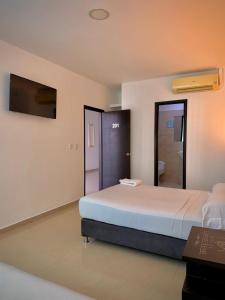 a bedroom with a large bed and a tv at Hotel Confort Ariari in Granada +28 photos