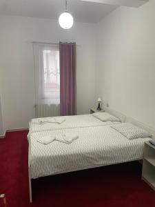 a bedroom with a bed and a window at Hotel Eurosan in Slănic-Moldova