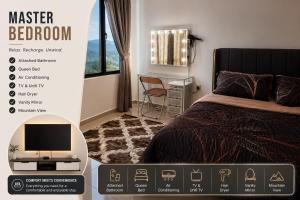 a poster of a bedroom with a bed and a desk at Homestay Medina Sendayan in Kampong Baharu Jimah
