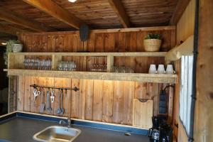 a kitchen with a sink and a wooden wall at F1 Weekend House Close to Spa 6 Guests Doc in Amblève +43 photos