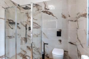 a bathroom with a shower and a toilet at Casa Elisa in Torri del Benaco +16 photos