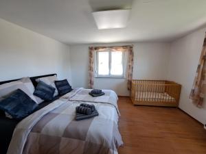a bedroom with two beds and a window at Gästehaus Kienle in Rot an der Rot