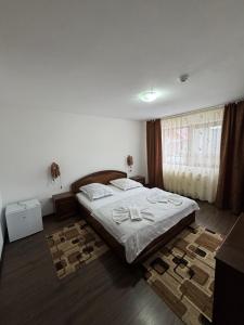 a bedroom with a large bed and a window at Pensiunea Valea Galbenei in Arieşeni +29 photos