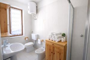 a bathroom with a sink and a toilet and a shower at Appartamento Alta Valle Maira - Nebin in Villaro