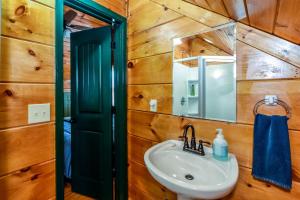 a bathroom with a sink and a mirror at Tree Tops in Townsend +8 photos