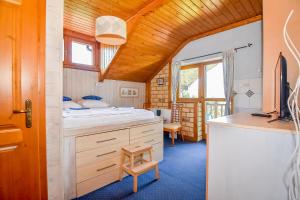 a room with a bed and a desk at Villa Cynamon Jacuzzi & Sauna in Wisła +214 photos