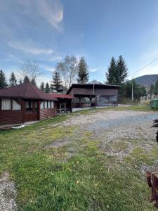 a house with a large yard in front of it at Pensiunea Valea Galbenei in Arieşeni