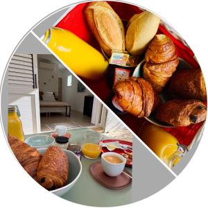 a collage of pictures of bread and pastries on a table at Résidence Patios di Pruno CAPITELLO in Figari +5 photos
