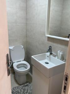 a bathroom with a toilet and a sink at The room in Odivelas