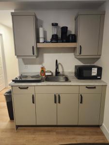 a kitchen with a sink and a microwave at Serene Luxury Suite in Riverview