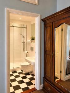 a bathroom with a toilet and a shower and a sink at The Royal Harbour Hotel in Ramsgate