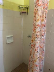 a shower with a shower curtain in a bathroom at Dario Claussen house in Garupá +14 photos