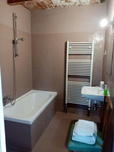 a bathroom with a bath tub and a sink at Casa del Gigi BnB in Albareto