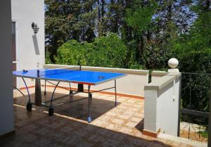 a blue ping pong table on a patio at Villa Ramolina - Metaponto in Metaponto