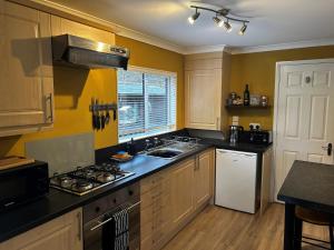 a kitchen with a sink and a stove top oven at 22 Two Little Ducks in Lynton