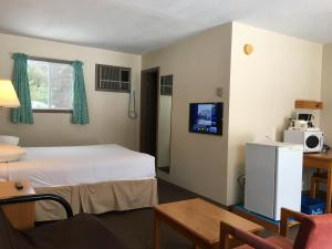 Habitación de hotel con cama y TV en Algonquin Motel, en South River