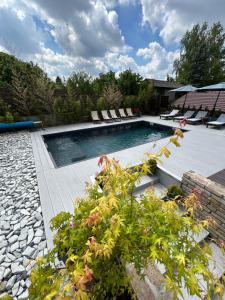 a swimming pool with chaise lounge chairs and anergynergynergynergyhewspayer at GardenLux Vrdnik in Vrdnik