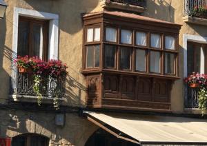 a building with windows and flower boxes on it at Apartamento El mirador de Olite in Olite