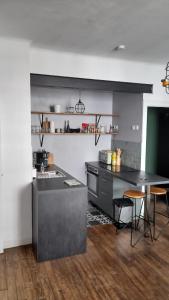 a kitchen with a counter and a table with chairs at Appartement T2 Rennes Saint Hélier in Rennes