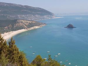 a view of a beach with boats in the water at Sesimbra Horizon in Sesimbra