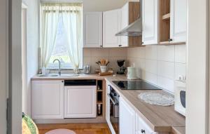 a kitchen with white cabinets and a sink and a window at Gorgeous Home In Buzim in Bužim