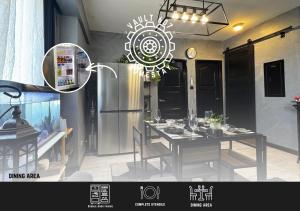 a dining room with a table and a refrigerator at Vault 607 Homestay in Davao City +2 photos