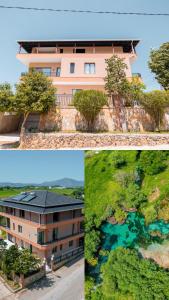 two pictures of a building and a lake at Riverside Villa in Tragjas